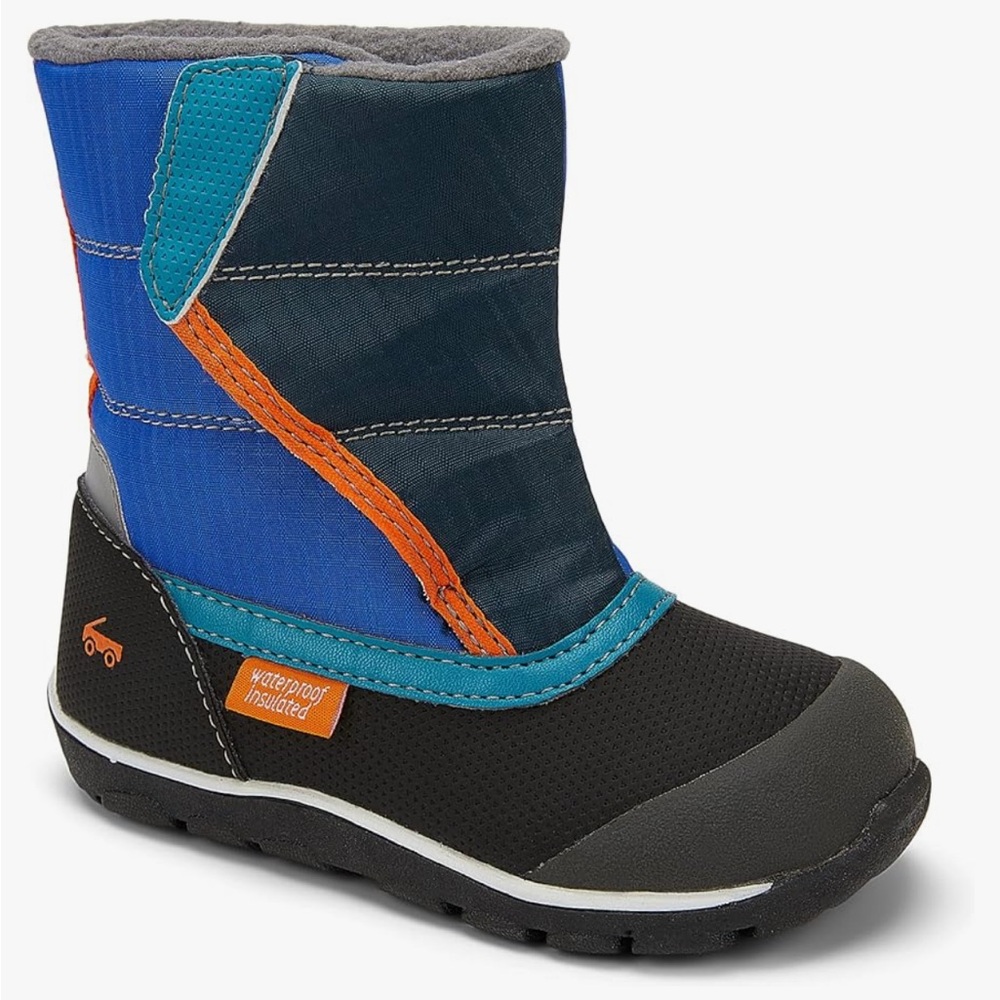 Kids Waterproof Insulated Boots - Black, Blue, and Orange kids 6
